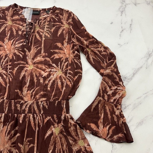 Scotch & Soda Womens Fading Roads Mini Dress Size M New Brown Palms Flutter - Picture 3 of 13